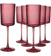 Ciaell 12 PCS Plastic Ribbed Wine Glasses - 10 OZ Burgundy Plastic Square Wine Glasses with Stem ...