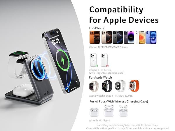 Acer Magnetic Wireless Charger, 3 in 1 Wireless Charging Station