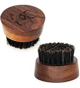 Menesia Boar Bristle Hair Beard Brush for Men, Small and Round Black Walnut Wood Beard Brush, Poc...