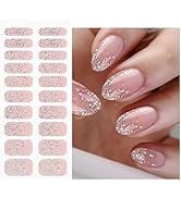 JMEOWIO Gel Nail Stickers Black White Glitter Light Pink Cured Gel Nail Strips Wraps UV/LED Nails...