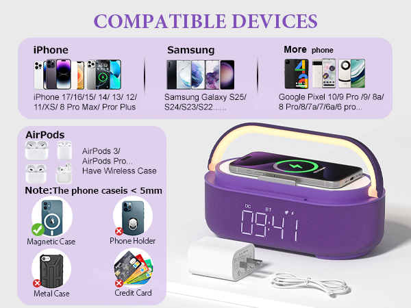 6 IN 1 Alarm Clock for Bedroom