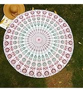 raajsee White Brown Round Beach Tapestry Hippie / Boho Beach Blanket Mandala Roundie/ Indian Cott...