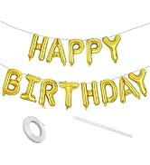 Gold Happy Birthday Balloon Banner,16 Inch Mylar Foil Letters Balloon Sign f for Birthday Decorat...