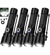 BEFAMALI 4 Pack Flashlight Rechargeable High Lumens, 99000LM Flash Light, Adjustable LED Bright F...