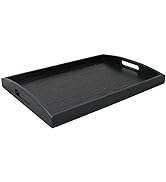 DILLMAN Serving Tray Large Black Wood Rectangle Food Tray Butler Tray Breakfast Tray With Handles...