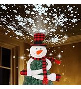 Juegoal Christmas Snowman Tree Topper with Built-in Snowflakes LED Projector, Plush Top Hat Snowm...