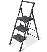 KINGRACK 3 Step Ladder, Step Ladder 3 Step Folding with Anti-Slip Wide Pedal and Handrails