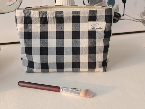 cotton makeup bag set of 3 for women girls gift bag set, black white block pattern, pouch set
