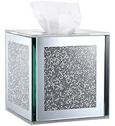 Sumnacon Crystal Square Tissue Box Cover, Silver Glass Cube Tissue Box Holder, Decorative Facial ...