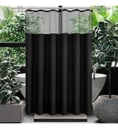 Gibelle Waffle Weave Shower Curtain with Mesh Top Window and Hooks Set, Spa Like Hotel Style Fabr...