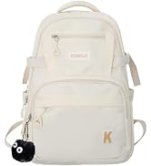 YJMKOI Aesthetic Backpack for Girls Solid Color Middle/High School White Bookbag Boys and Girls S...