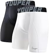 Youper 2-Pack Adult Compression Shorts w/Cup Pocket, Men's Athletic Supporter for Baseball & Foot...