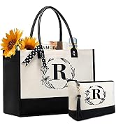BeeGreen Embroidery Monogram Initial Tote Bag for Women Teacher Mom Friend Personalized Gift for ...