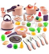 60Pcs Kids Mini Play Kitchen Accessories, Pretend Cooking Play Set with Cookware, Tableware & Fru...