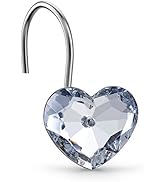 CHICTIE Clear Heart Shower Curtain Hooks Rings,Set of 12 Bling Crystal Decorative Shower Curtain ...