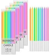 BEAN LIEVE 40-Count Rainbow Birthday Candles - Colorful Birthday Candle Long Thin Cake Candles Cu...