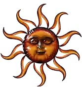 TICKCACY Metal Sun Wall Art Decor, 27.5” Sun Wall Art Hanging for Indoor Outdoor, Sun Face Art, S...
