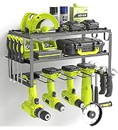 SUNALLY Power Tool Organizer, Heavy Duty Iron, 3 Layers Storage Rack with 4 Drill Holders, Floati...
