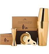 A BAR ABOVE Gold Craft Bar Set (4pc) - Stainless Steel Gold Boston Shaker Set - Includes Professi...