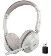 Bluetooth Headset with Microphone Noise Canceling, 45H Talk Wireless Headphones with Mic Mute & U...
