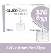 GLUCO-CARE Pen Tips 32G x 8mm, Universal Fit, 100/bx, Sterile, Comfort