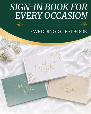 Elegant wedding guest books in green, white, and beige