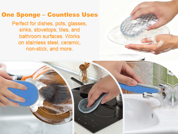 sponges kitchen,dish sponges,sponges for dishes,kitchen scrubbers for dishes,non scratch ,reusable