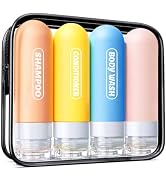 Silicone Travel Bottles for Toiletries with Labels, 3oz TSA Approved Squeezable Travel Size Conta...