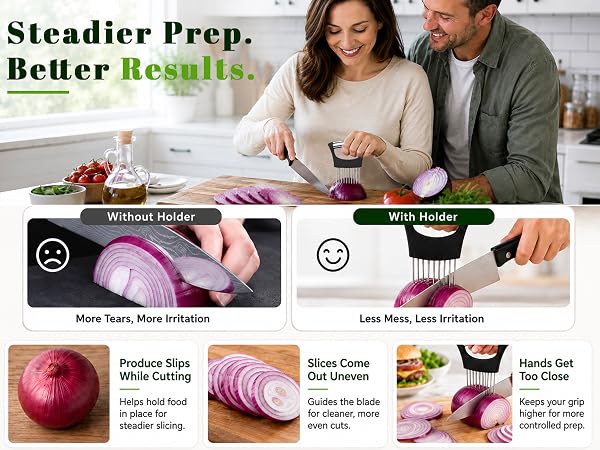Onion Holder for Slicing & Crinkle Cutter
