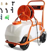 VEVOR Battery Powered 15 Gallon Garden Weed Sprayer with Wheeled Cart, 126FT Hose with Reel, 8 No...