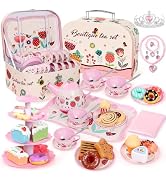 Tea Party Set for Little Girls, 49PCS Princess Tea Time Toys Including Tea Set Dessert Carrying C...