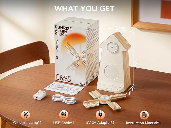 Sunrise Alarm Clock with Rotating Windmill, White Noise Machine