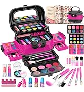 Hollyhi 58 Pcs Kids Makeup Kit for Girl, Princess Toys Real Washable Cosmetic Set with Mirror, Ki...