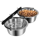 Dog Crate Water Bowl No Spill, ShineMe Dog Food and Water Bowl Set Mountable, Hanging Feeding Bow...