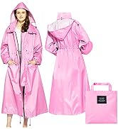 LAMA Womens Long Raincoats Rain Jacket Waterproof Packable Hooded Windbreaker Lightweight Adjusta...