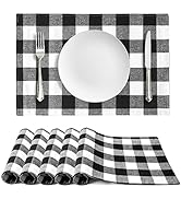 HAKACC 6 PCS 19"x12" Fall Buffalo Checkered Plaid Placemats Reversible Placemats for Christmas Th...