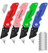 TIFICAL 4 Pack Box Cutter Folding Utility Knife, Extra 10 Blades Included, Quick Change Blades, L...