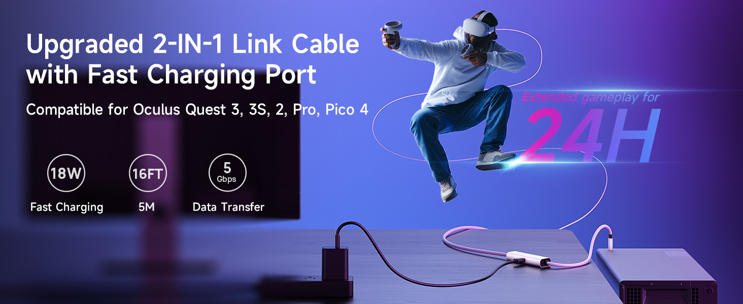 Upgraded 2-IN-1 Link Cable with Fast Charging Port