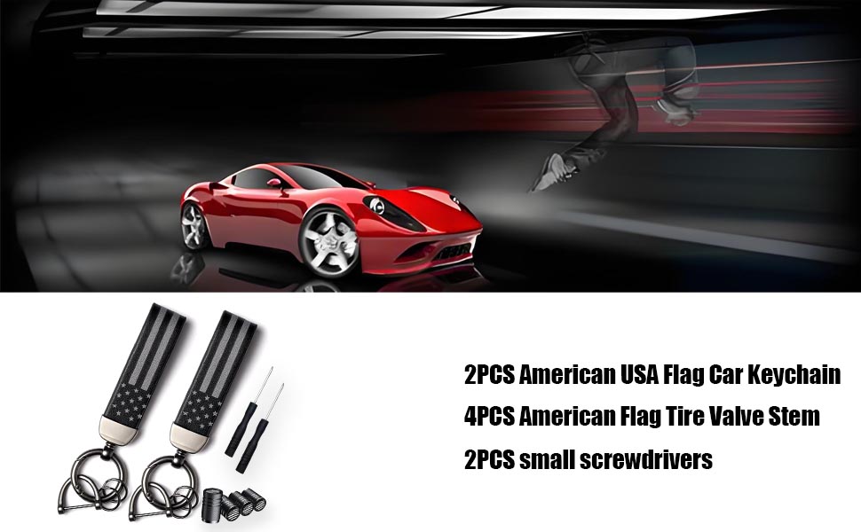 2PCS American USA Flag Car Keychain