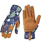 Bamllum Leather Gardening Gloves for Women - Working Gloves for Weeding, Digging, Planting, Rakin...
