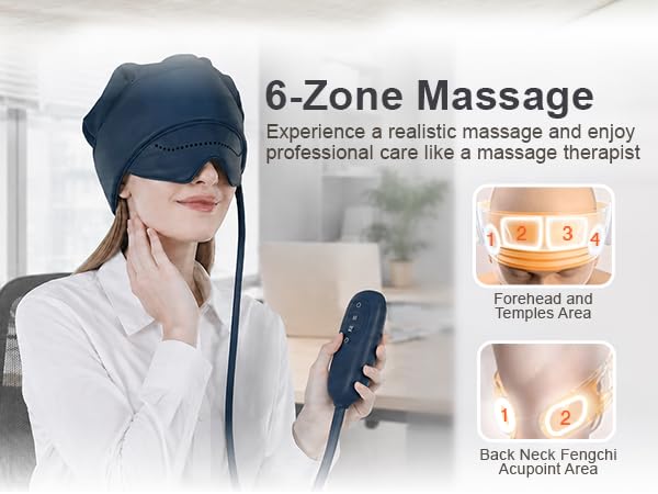Professional-grade head and eye massage wrap-around design that target 6 key zones across your head.