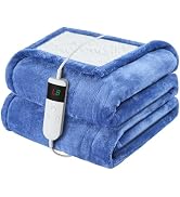 DANENOSA Electric Heated Blanket Throw Size 50''x60'' Soft Flannel & Sherpa Electric Blanket with...