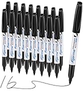 Cgerma Permanent Markers Bulk Fine Point, 16 Count Fine Tip Black Permanent Markers Set, Quick Dr...