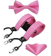 HISDERN Bow Tie and Suspenders for Men Suspender and Bowtie Handkerchief Set Adjustable Y Shape 6...