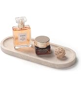 Oval Travertine Stone Tray for Jewelry, Candles, Perfume, Decorative Marble Bathroom Tray for Cou...