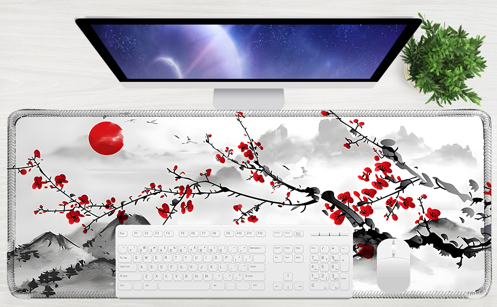 Watercolor Cherry Blossom Floral White mouse pad computer desk mat