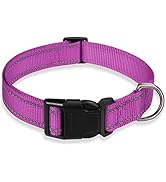 Reflective Dog Collar with Buckle Adjustable Safety Nylon Collars for Small Medium Large Dogs, Pu...