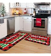 Christmas Kitchen Rugs and Mats Set (2 PCS), Merry Christmas Indoor Floor Mats Red Black Buffalo ...