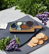 Snack Time Collection - 4 piece porcelain serving dishes set with fitted bamboo wooden tray