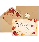 FYSUIMU 24 Sets Fall Thank You Cards with Kraft Envelopes and Stickers | Watercolor Maple Leaves ...